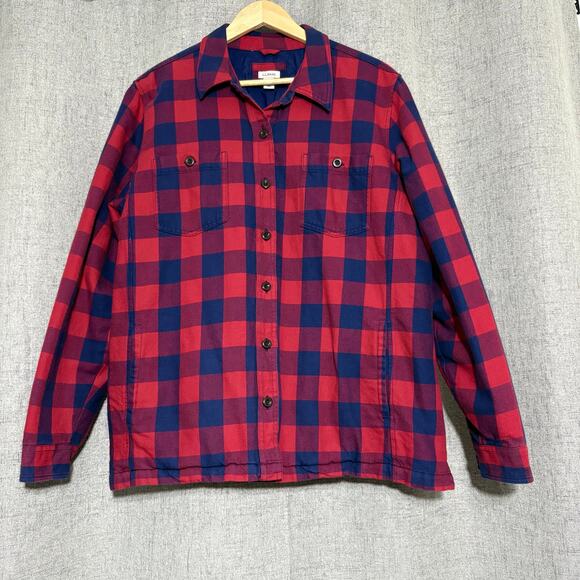 L.L. Bean Quilted Flannel Jacket Men XL Red Blue Plaid Shacket Primaloft - Picture 1 of 8